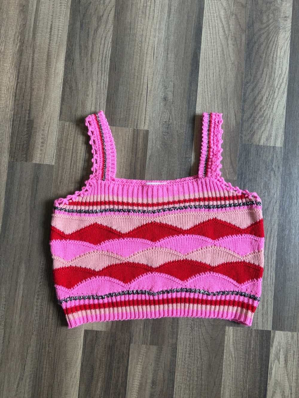 Pink Lily Pink Red Striped Knit Tank Top
